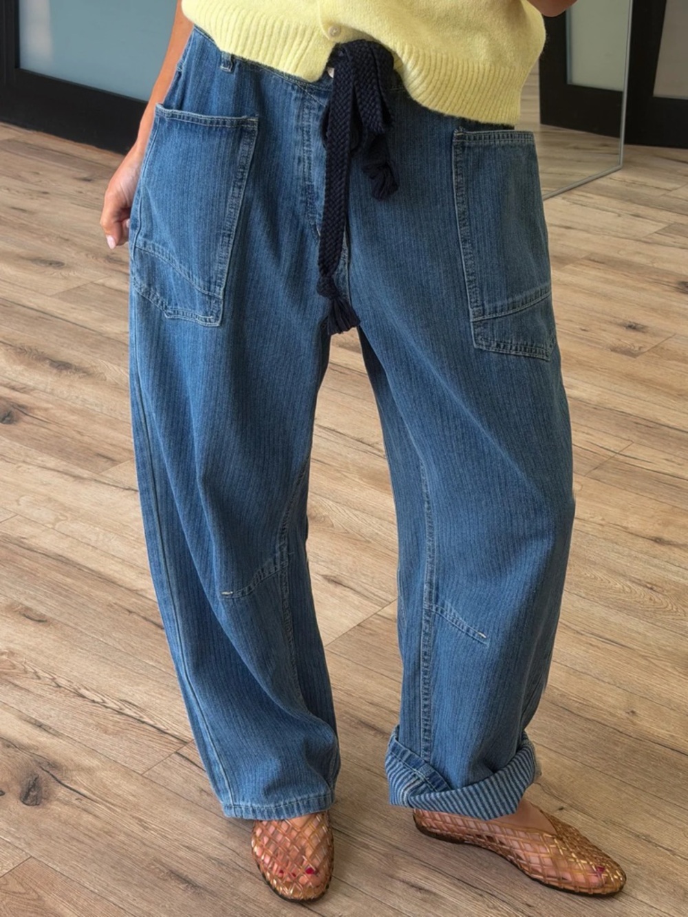 Jules Drawstring Barrel Pants, Medium Jacquard
